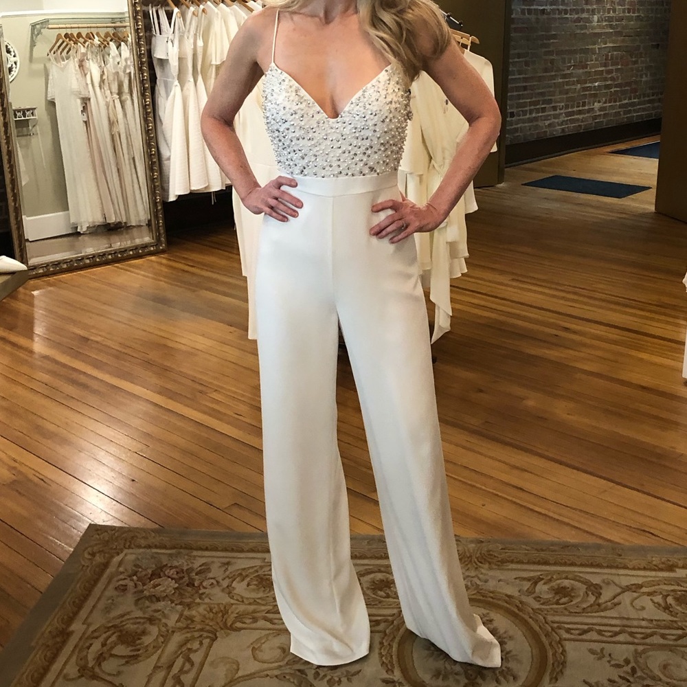 Jay Godfrey Finley Beaded Bodice White Jumpsuit